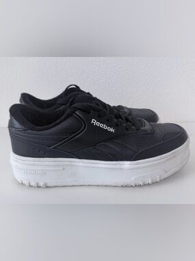 Reebok Club C Extra Platform Leather Sneakers Black White Women’s Size 8 EUC
